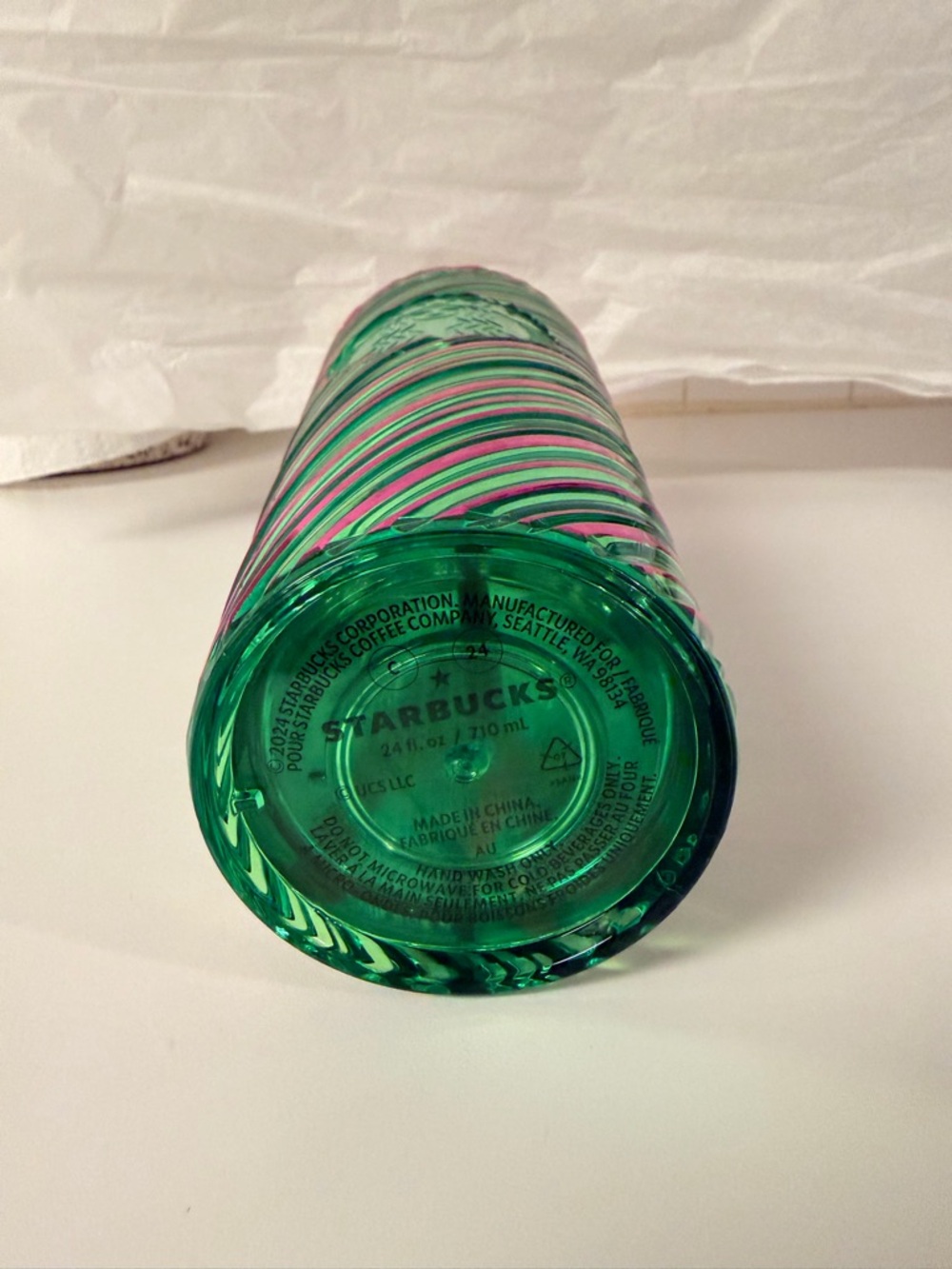 Starbucks Wicked Metallic Green and Pink Swirl Reusable Tumbler with Straw - Picture 3 of 4